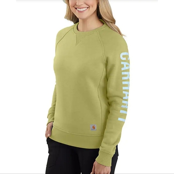 Carhartt Tops - Carhartt Ladies' Sleeve Logo Crewneck Crew Sweatshirt Pullover Green Size Small